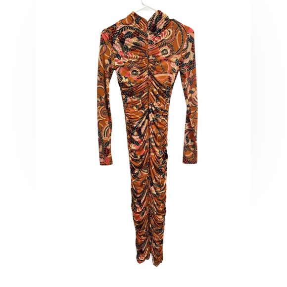 NEW! ALC Ansel Printed Ruching Mock Neck Stretch Midi Dress Size Small Bodycon - Picture 8 of 10